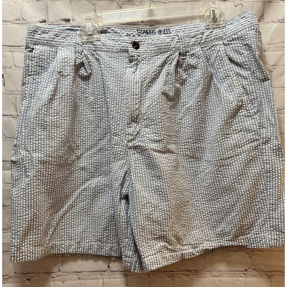 Saddlebred Men's Classic‎ Fit blue white striped seersucker shorts 38W